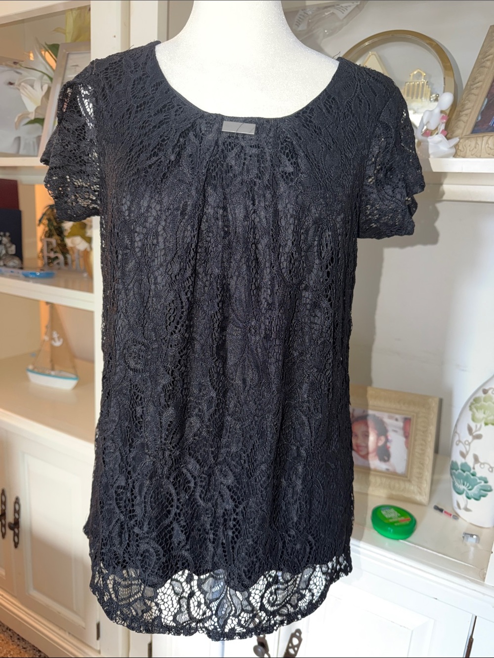 Notations Black Lace Short Sleeve Blouse